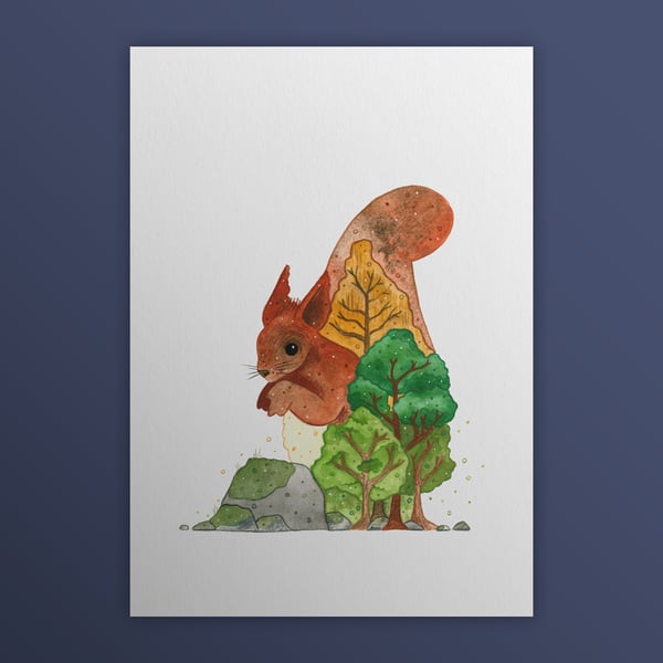 Red Squirrel aka The Shouty Treeclimber, Scotland's Big 5, A4 art print