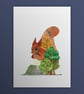 Red Squirrel aka The Shouty Treeclimber, Scotland's Big 5, A4 art print
