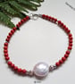Bamboo Eco Coral & Freshwater Culture Pearls Sterling Silver Bracelet 
