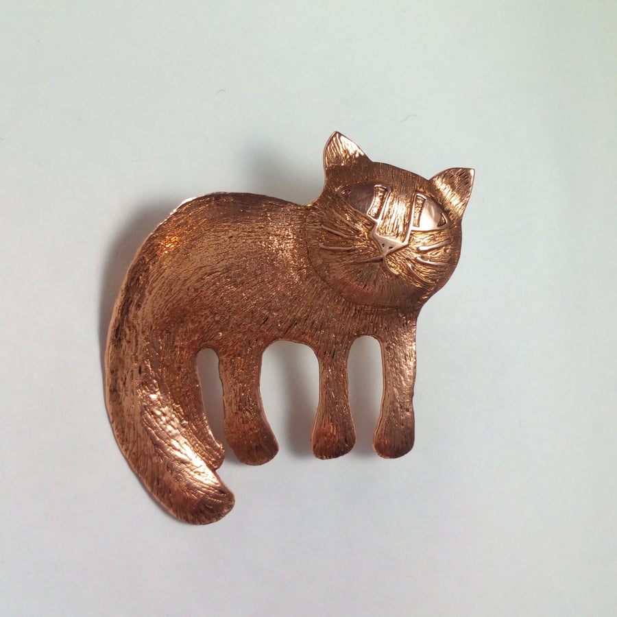 cat brooch, copper cat jewellery