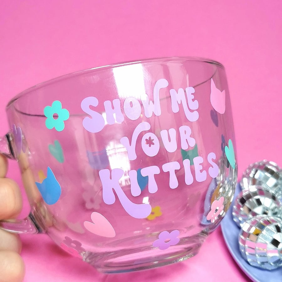 Large cat mug & coaster set. Cat lover gifts. Large glass mug & coaster. 