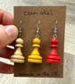 Upcycled Pawn Earrings - Set of Three: Yellow, Red and Pale Wood