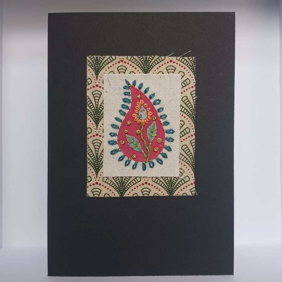 Paisley Motif Hand Stitched Embroidered Card