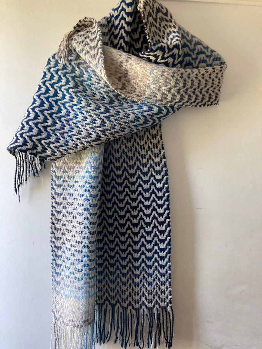 Staithes Tideline Deflected Doubleweave Handwoven Lambswool Wrap Scarf