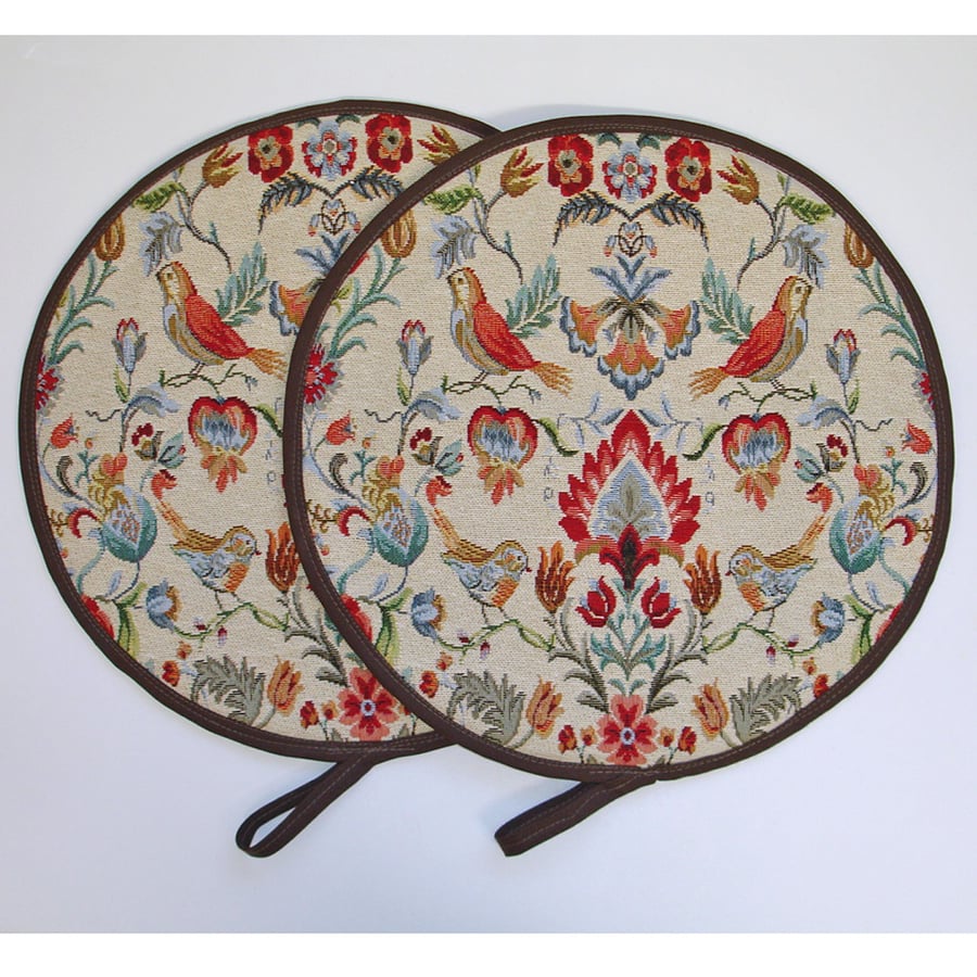 Pair of Bird Aga Hob Lid Mats Pads Covers Surface Saver Arts and Crafts Style