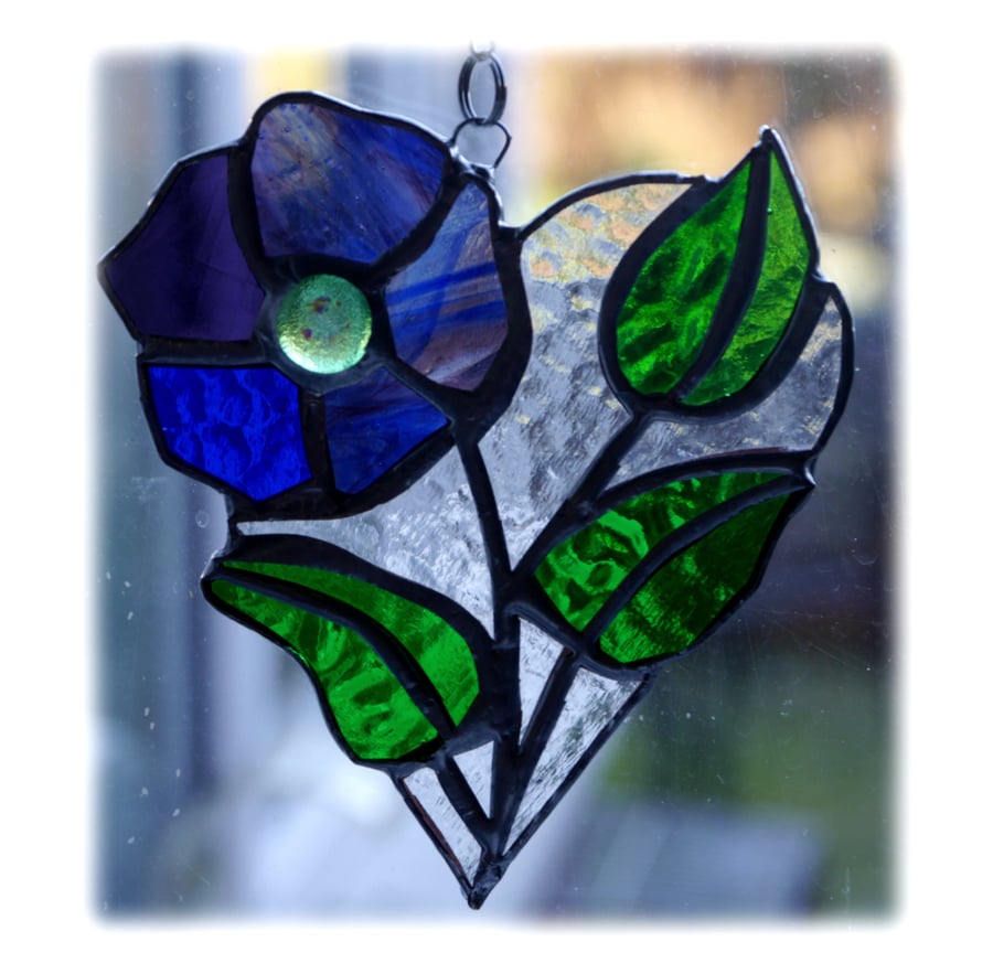 Pansy Heart Suncatcher Stained Glass Flower 017