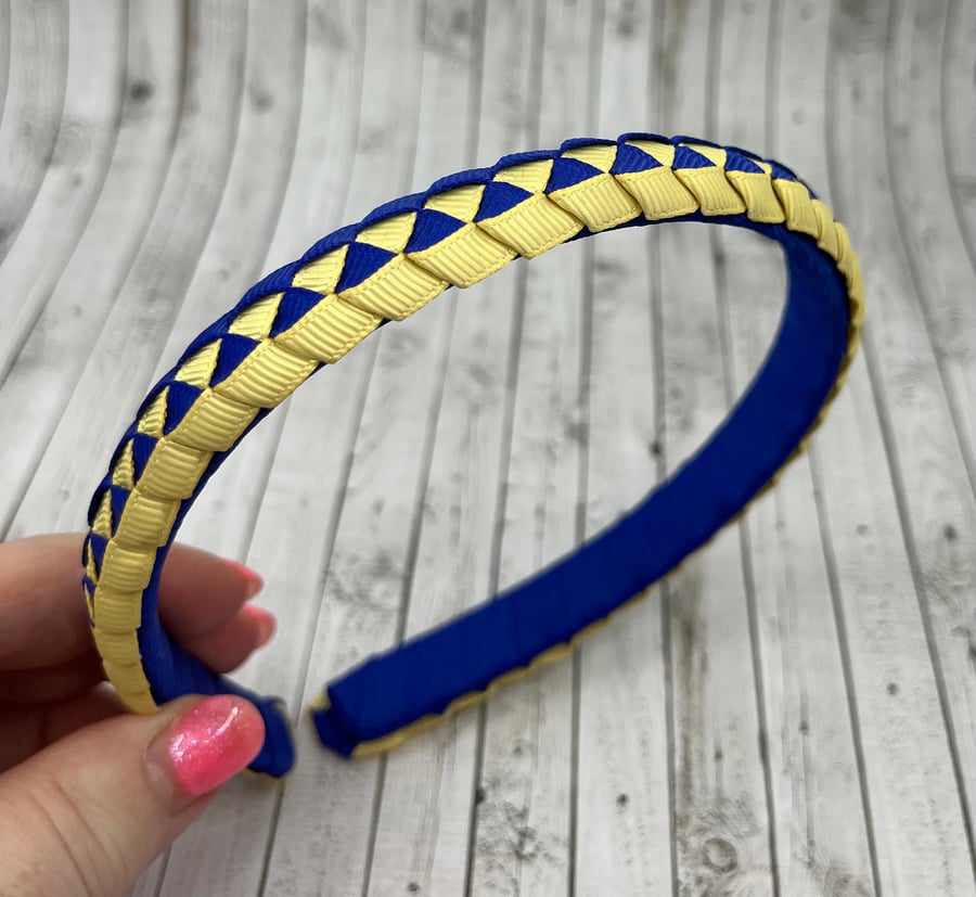Cobalt Blue and Pale Yellow Pleated Hairband