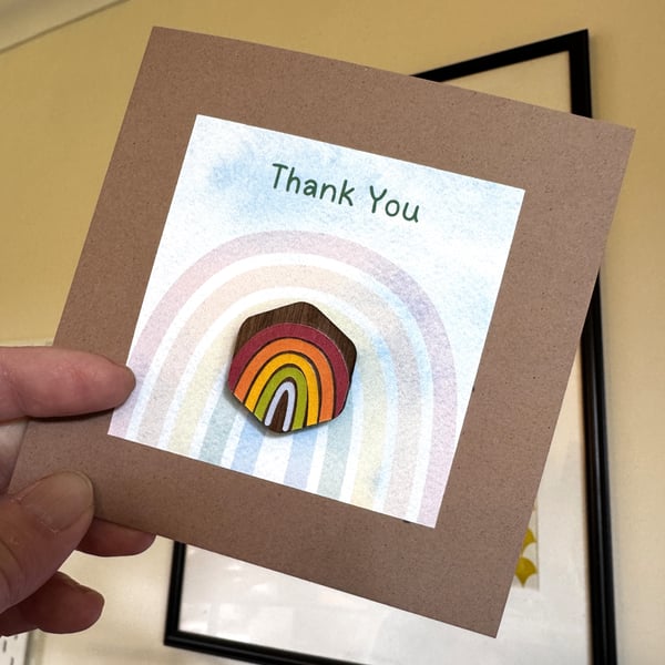 Rainbow Thank You Card with Pin Badge