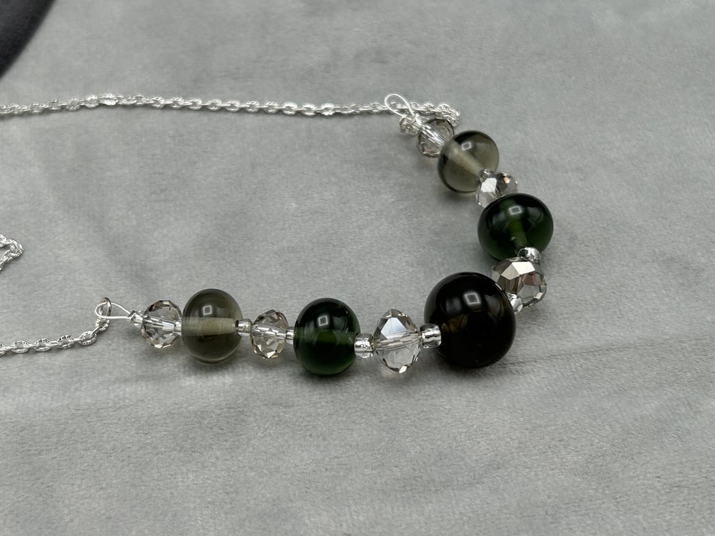 smokey grey shaded lampwork glass beaded necklace