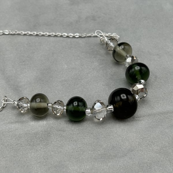 smokey grey shaded lampwork glass beaded necklace