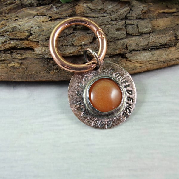 Keyring,  Copper and Carnelian, Courage & Confidence Sentiment Bag Charm 