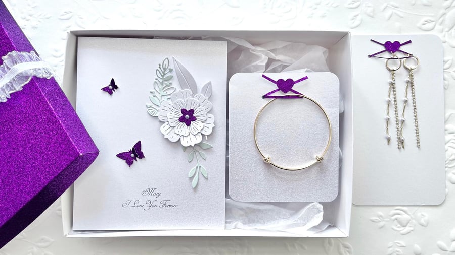 Handmade Personalised Birthday Card  & Gold Plated Earrings or Bangle