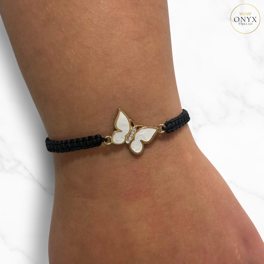 Gold Butterfly Bracelet - White Butterfly Charm Bracelet - Cubic Zirconia Charm