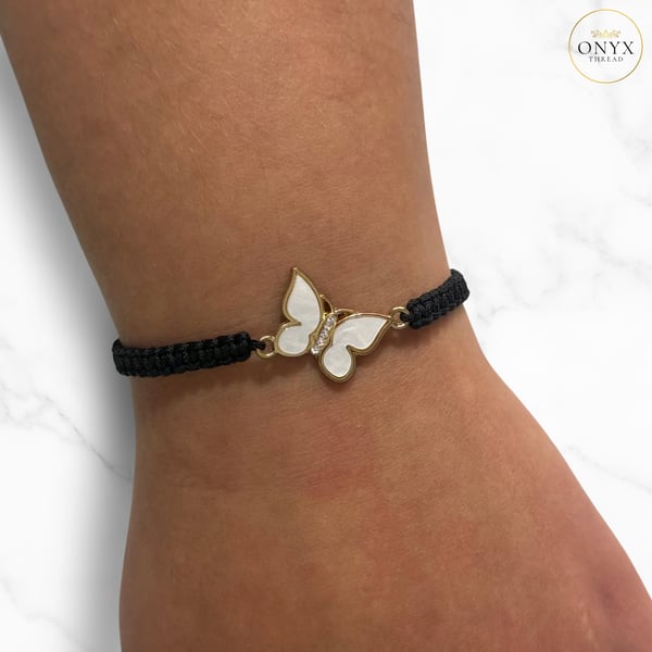 Gold Butterfly Bracelet - White Butterfly Charm Bracelet - Cubic Zirconia Charm