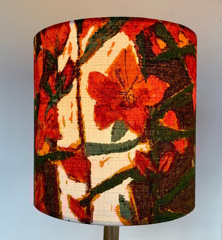 Mid Century Orange Lily 60s 50s Barkcloth Vintage Fabric Lampshade option 