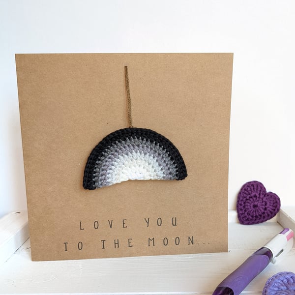Love You To The Moon Crochet Keepsake Valentine Greeting Card
