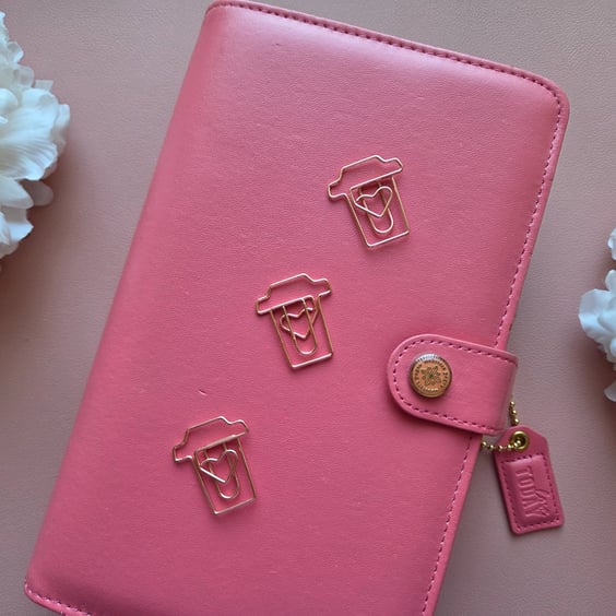 Rose Gold Set Of 3 Coffee Heart Cup Planner Clip Paper Clips