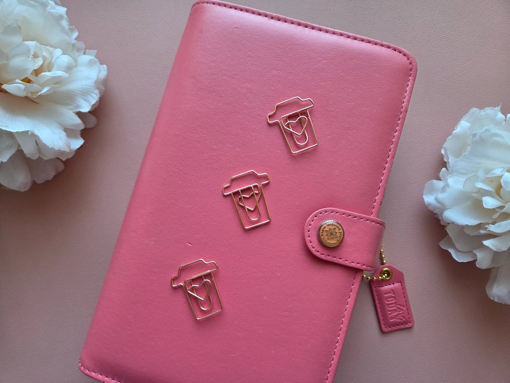 Rose Gold Set Of 3 Coffee Heart Cup Planner Clip Paper Clips