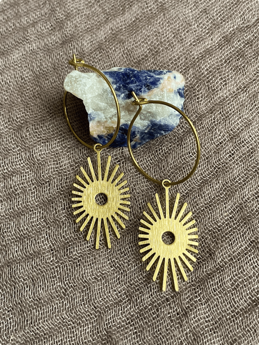 Gold celestial charm hoop earrings, brass earrings, gift for her,