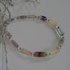 Natural Fluorite & White Quartz Sterling Silver Bracelet