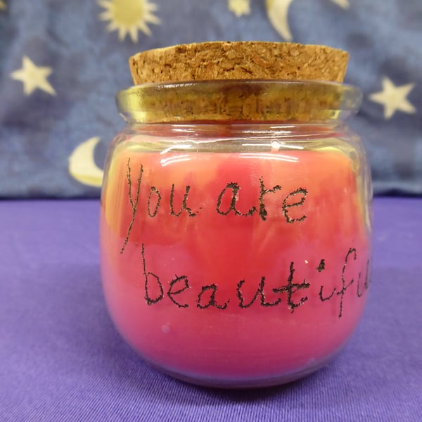 Hand Engraved You are beautiful Soy Wax Candle