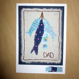 Fishing Card for Dad - Hand-Stitched - Fabric Card - Textile Card - Blank Card