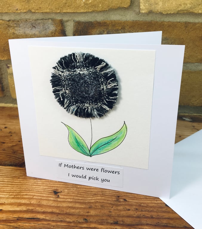 Mum birthday card & brooch gift set, embroidered tweed & velvet 