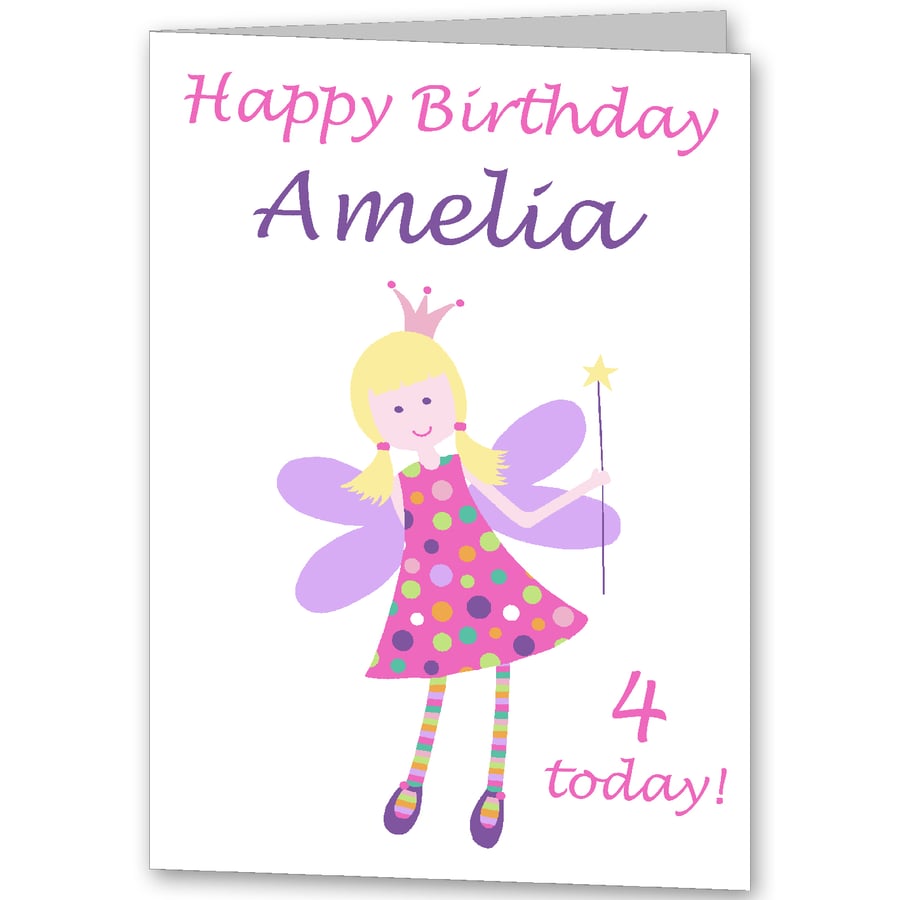 Girls Fairy Personalised Birthday Card. for 1st, 2nd, 3rd, 4th, 5th etc