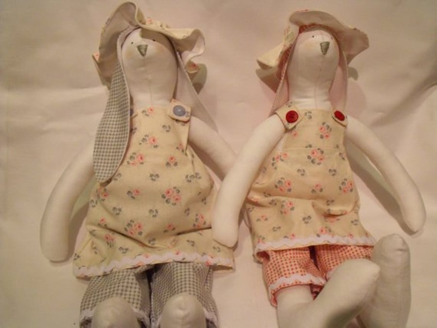 Tilda twin bunny rabbit dolls for display, lovely baby shower gift for twins