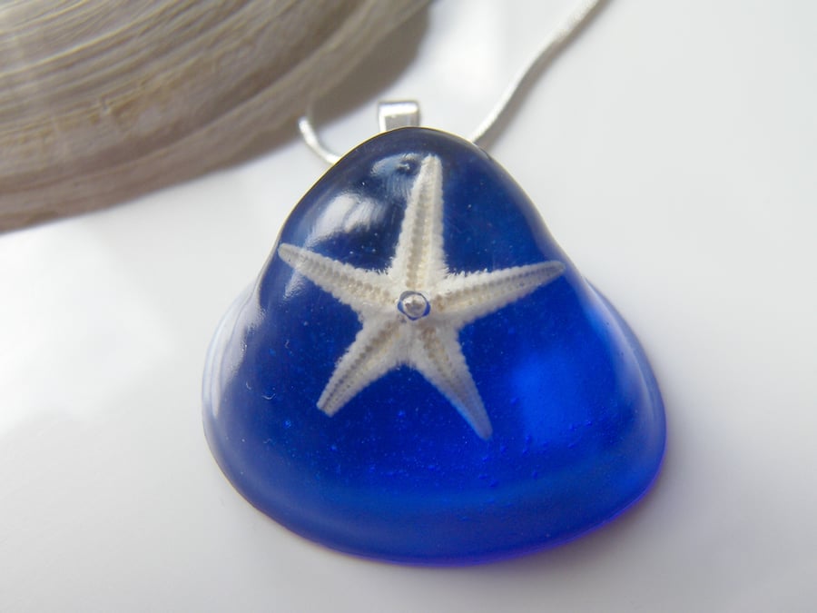 Real Starfish Blue Resin Pendant