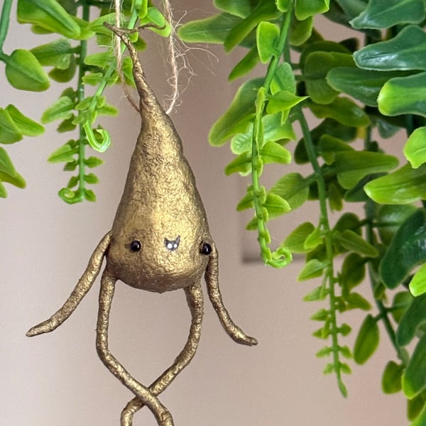 Spun Cotton Gold Pear Christmas Hanger