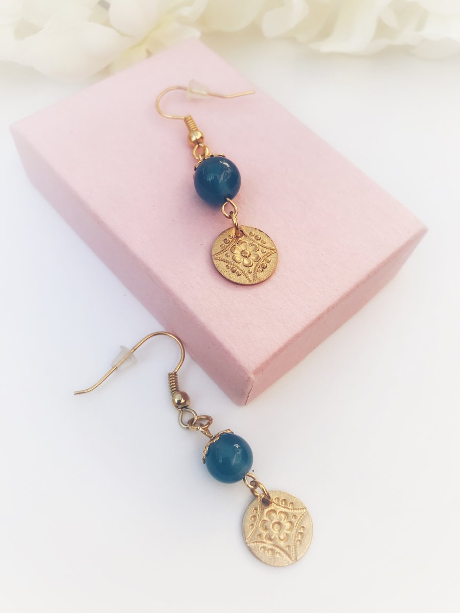 Bohemian vintage style Cornflower blue semi precious gemstone earrings 