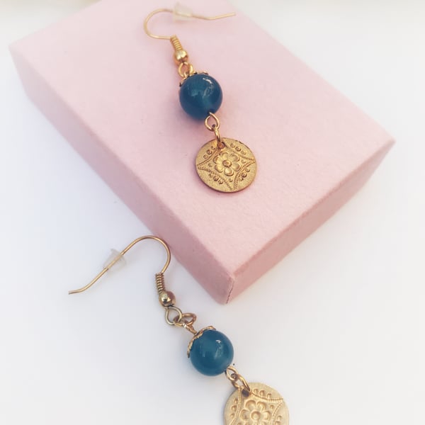 Bohemian vintage style Cornflower blue semi precious gemstone earrings 