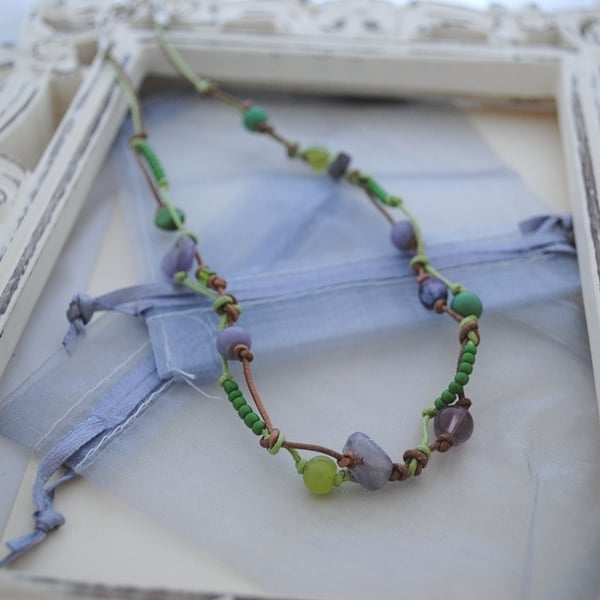 Lime Zest leather knot necklace