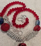 Red Bamboo Coral Pendant complimented by wire wrapped beads - Image 4