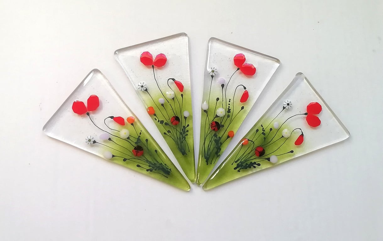 Fused Glass Flower Pot Stake: Hand-Cut Patio Planter Decoration