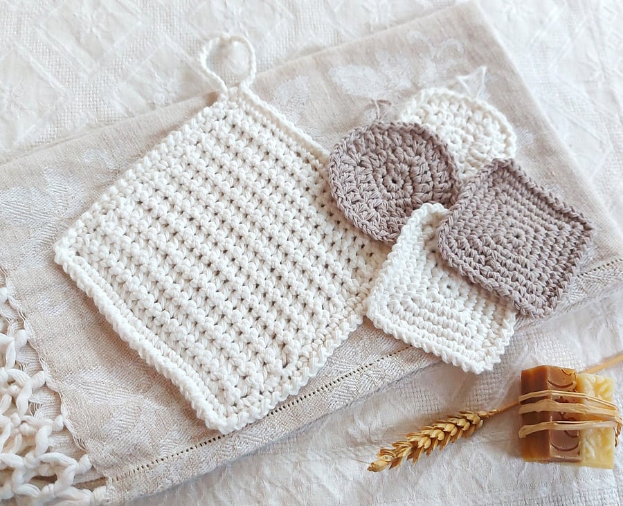 Reusable handmade face cloth and pads, 100% recycled cotton