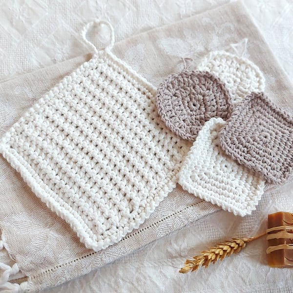 Reusable handmade face cloth and pads, 100% recycled cotton