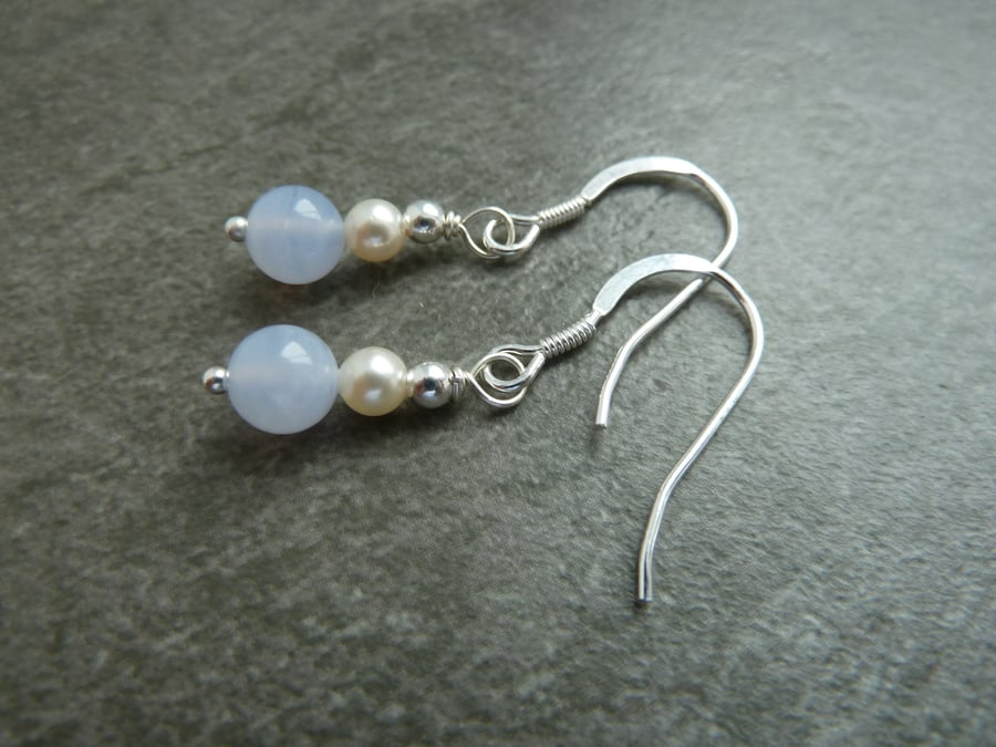 sterling silver earrings, blue lace agate