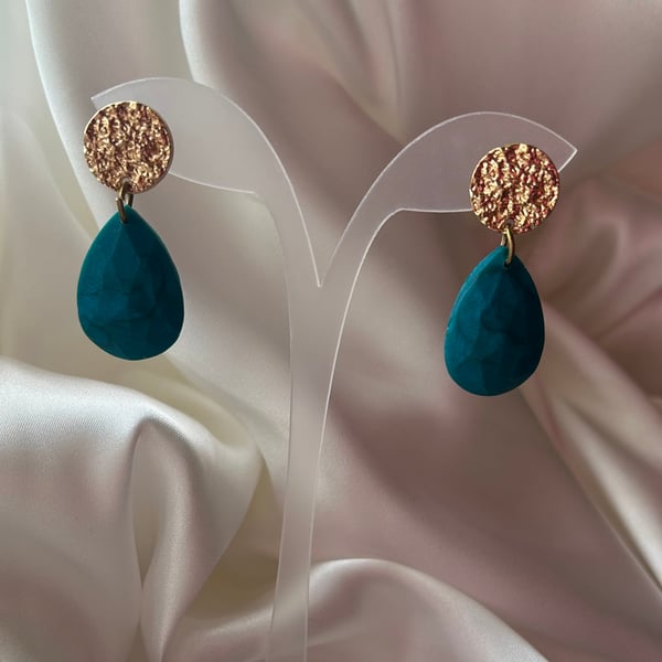 Teal & gold tear drop dangle 