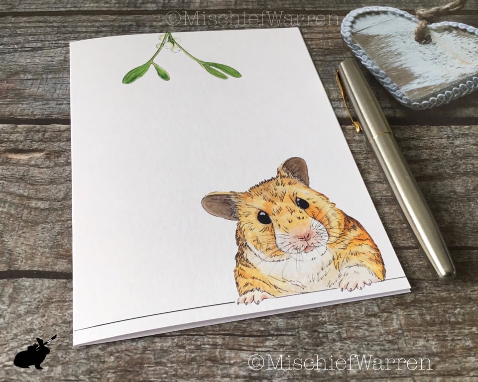 Hamster Christmas Card. Hamster handmade Christmas card.