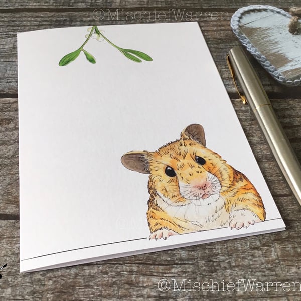 Hamster Christmas Card. Hamster handmade Christmas card.