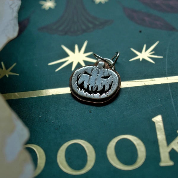 Seconds Sunday Pumpkin Face Charm in Silver and Copper