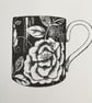 Floral mug original black ink drawing  - Image 1