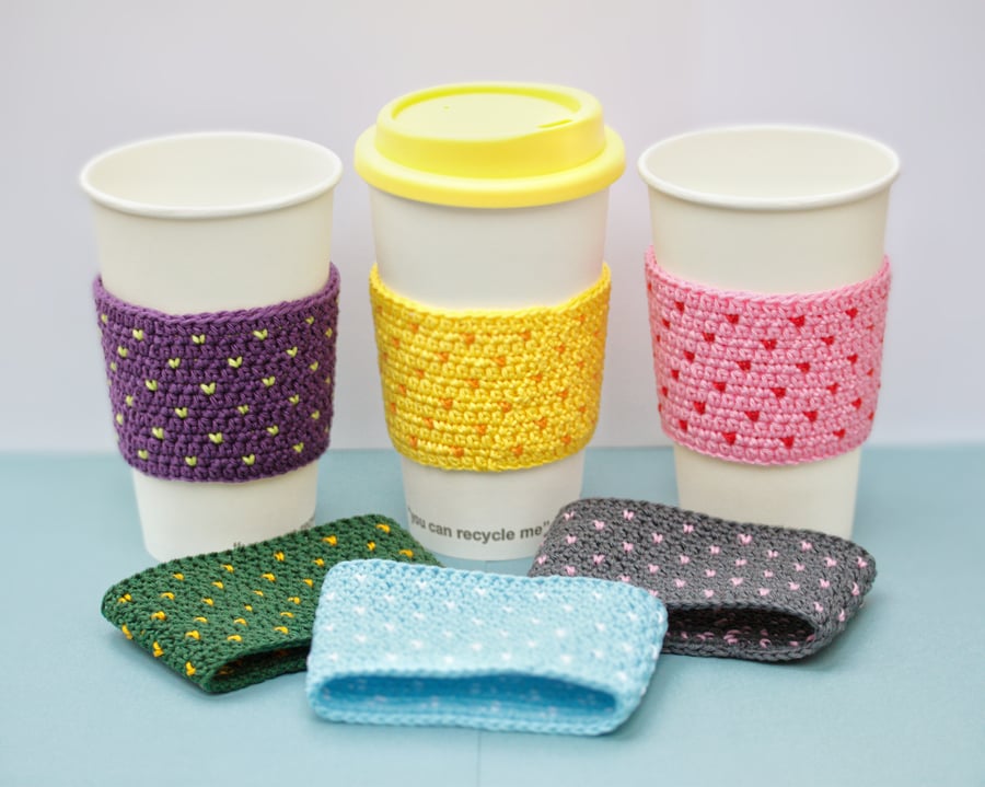 Cup Cosy Handmade Crochet Cotton Takeaway Coffee Cup Cozy Sleeve Lovely Gift