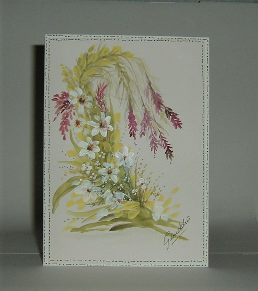 hand painted floral greetings card original 7x5" (ref F307)