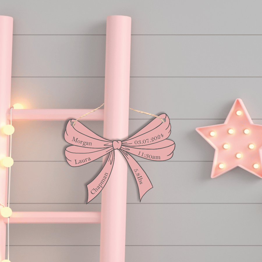 Bow Birth Details Baby Name And Weight Birth Information Nursery Wall Hanger 