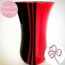 Fused Glass Red & Black Stripe Vase