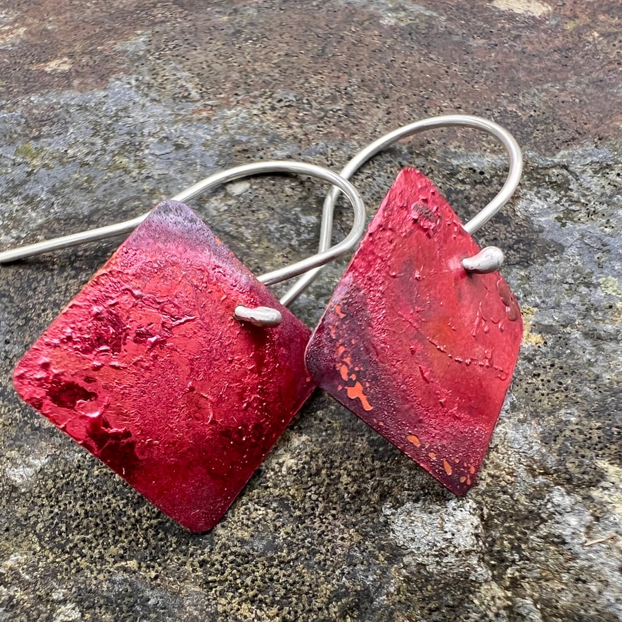 Red Square Dangle Earrings
