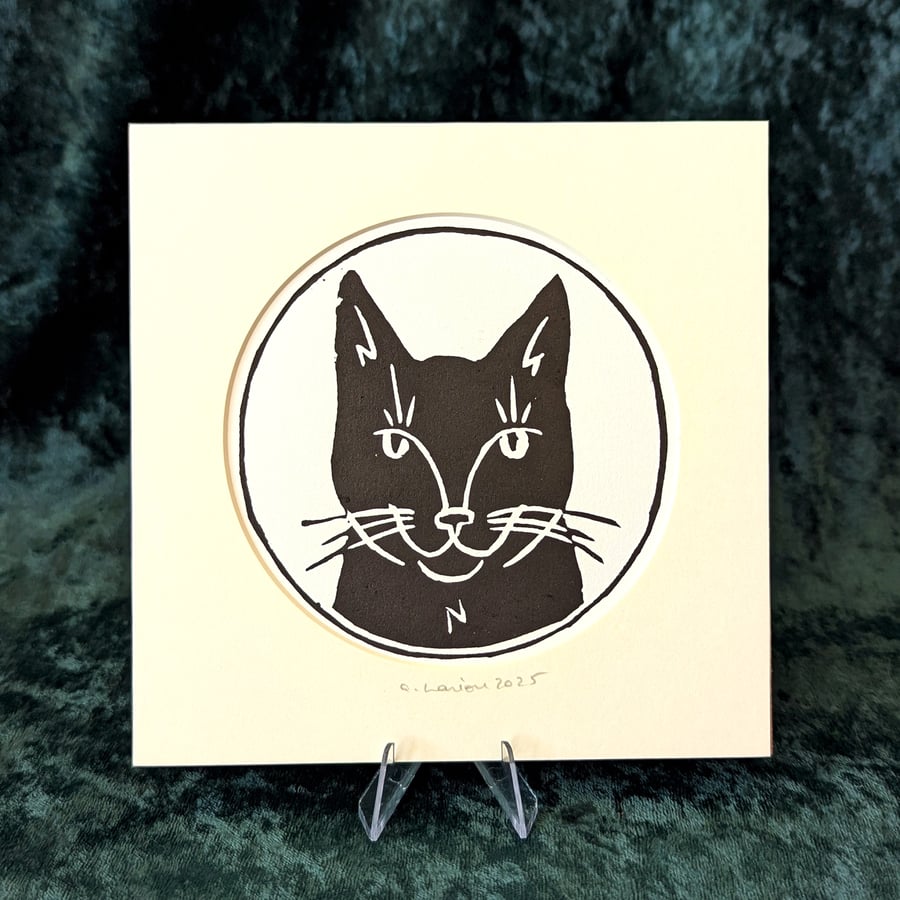 Cat Original Linocut Print